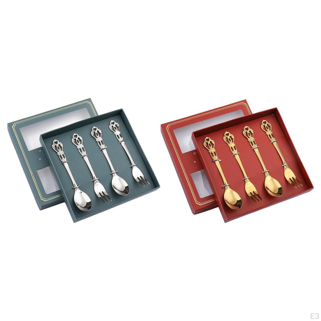 Набор из 4 ложек и вилок, кондитерская и чайная ложка из нержавеющей стали для десерта
