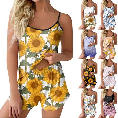 Пижамные комплекты для женщин, мягкие комплекты домашней одежды из двух предметов, топы без рукавов, шорты, одинаковые пижамы, одежда для сна