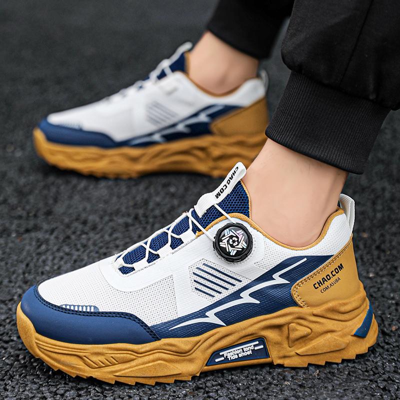 Модные Мужские Кроссовки с Вращающейся Пряжкой Корейские Дышащие Сетчатые Кроссовки Повседневная Спортивная Обувь Толстая Подошва Обувь для Бега на Открытом Воздухе Мужские Кроссовки