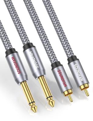 SOUNDFAM Кабель-интерконнект RCA на двойной RCA на двойной TS стерео аудио, нейлоновый двойной на двойной патч-кабель для серого 1/4 кабеля, 1/4 дюйма [Позолоченный, Плетеный]