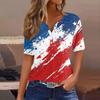 Женская футболка с принтом «День независимости» на пуговицах с коротким рукавом, туника, повседневная мода на выходные, базовый топ с V-образным вырезом