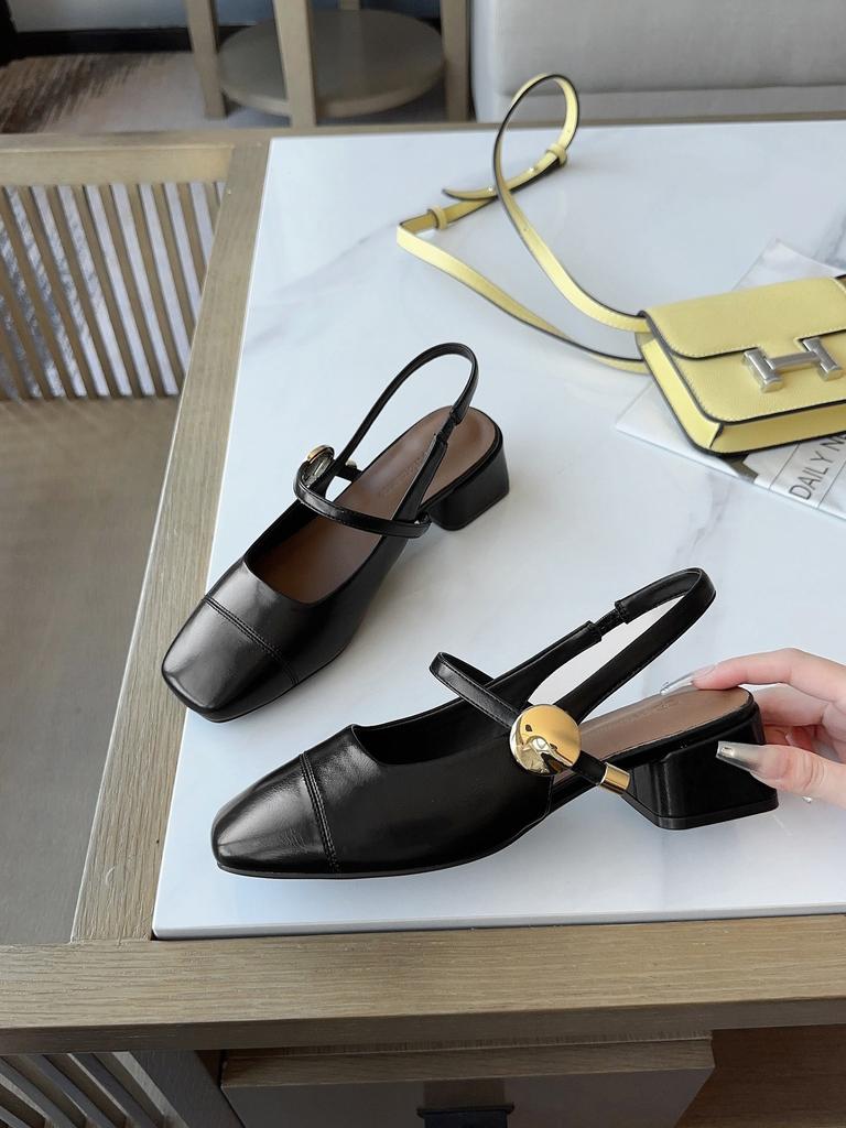 Туфли Мэри Джейн на французском каблуке с квадратной головкой 2024 года, летние новые ретро-туфли на среднем толстом каблуке с юбкой-мешком, женские босоножки