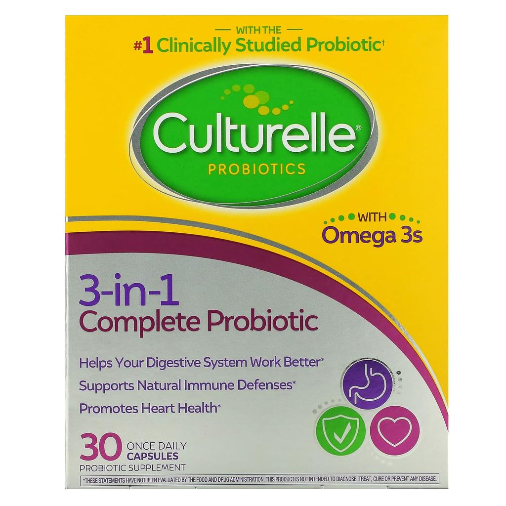 3-In-1 Complete Probiotic with Probiotics and Omega-3, 30 Capsules Once a Day