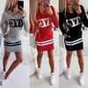 Lady Street Letter Print Drawstring Hooded Sweatshirt Dress Holiday Leisure Zipper Hem Mini Dress