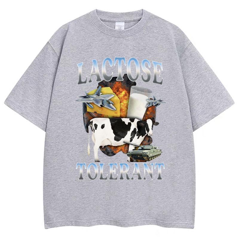 Summer Lactose Tolerant Funny Milk Print T Shirt Men Women Retro Fashion Short Sleeve Cotton Summer Casual Humor T Shirts Gifts