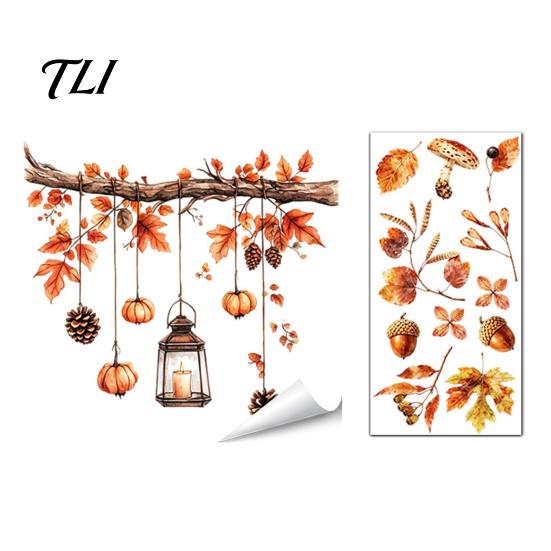 Waterproof PVC Stickers for Glass Doors Autumn Static Window Sticker with Cute Animals & Maple Leaves, Removable Harvest Clings Festival Clings,