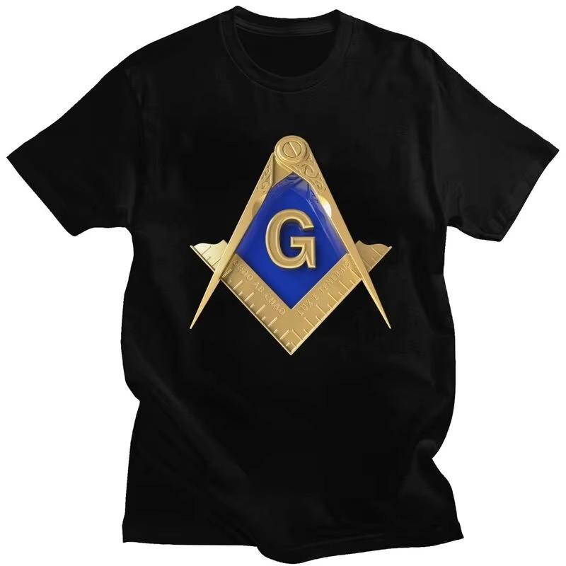 Freemason Gold Square Masonic Graphic Tee for Unisex Casual Slim Fit Short Sleeve T-Shirt