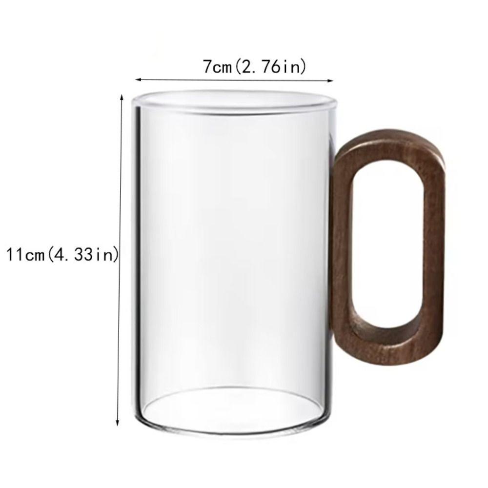 Wood Handle Drinking Glass 350ml Mug Household Glass Coffee Cup Gift