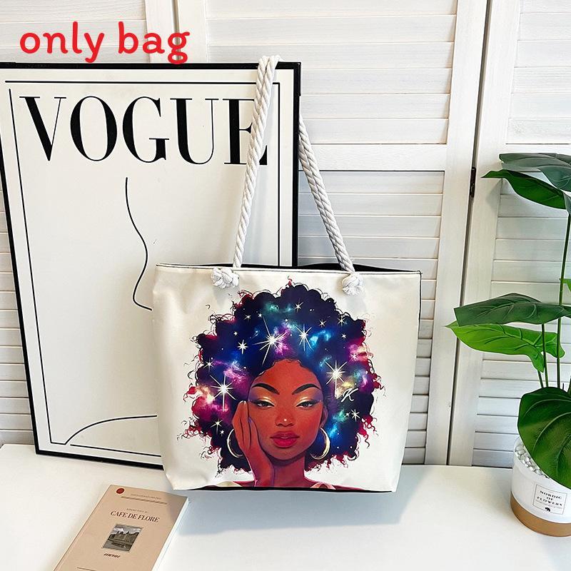 Canvas Tote Bag For Women With Creative Print And Spliced Design For Casual Travel