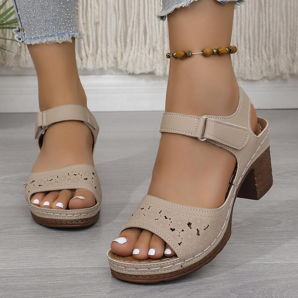 Fashion Women Chunky Heel Sandals Solid Color Fashion High Heels Sandals for Women Buckle Strap Plus Size Women Shoes Sandalias De Mujer