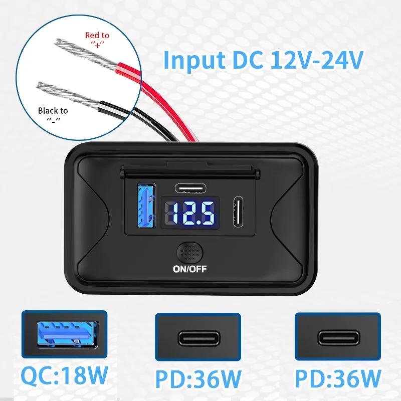 Модернизированный Quick Charge 3.0 PD USB 3-портовый автомобильный автодом зарядное устройство розетка адаптер 12 В/24 В USB розетка с переключателем для автомобиля морской автобус