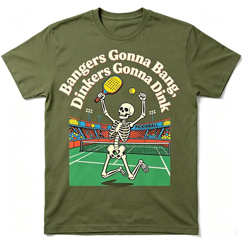 Bangers Gonna Bang Dinkers Dink Skeleton Pickleball TShirt Funny Sport Graphic Tee Casual Short Sleeve Shirt Streetwear Player