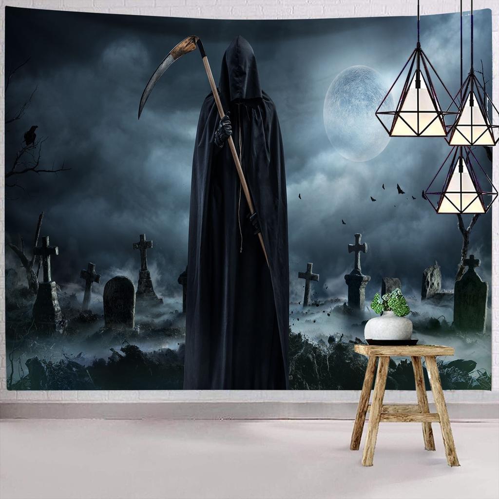 Темный гобелен ужасов Хэллоуина, на котором изображена ведьма, таинственная женщина, настенный декор, праздничный фон
