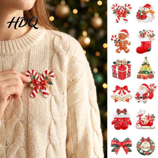 Sparkling Holiday Brooches Christmas Enamel Brooch Pin Santa Snowman Gingerbread Tree Wreath Stocking Pins Bell Jewelry Accessories for Coats