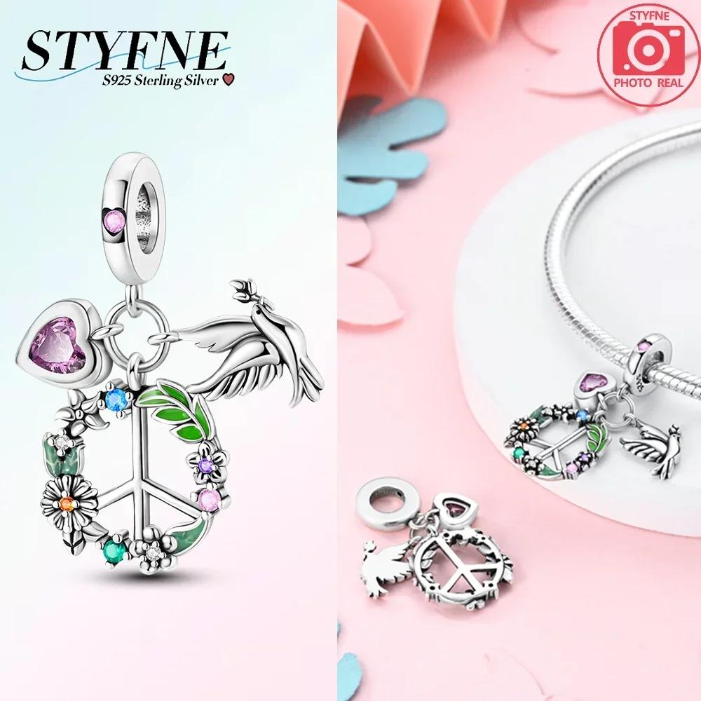 Exquisite Original Charms Copper Green Zircon Flower Bird Heart Wings Beads Fit Bracelet Women Jewelry Diy Gifts