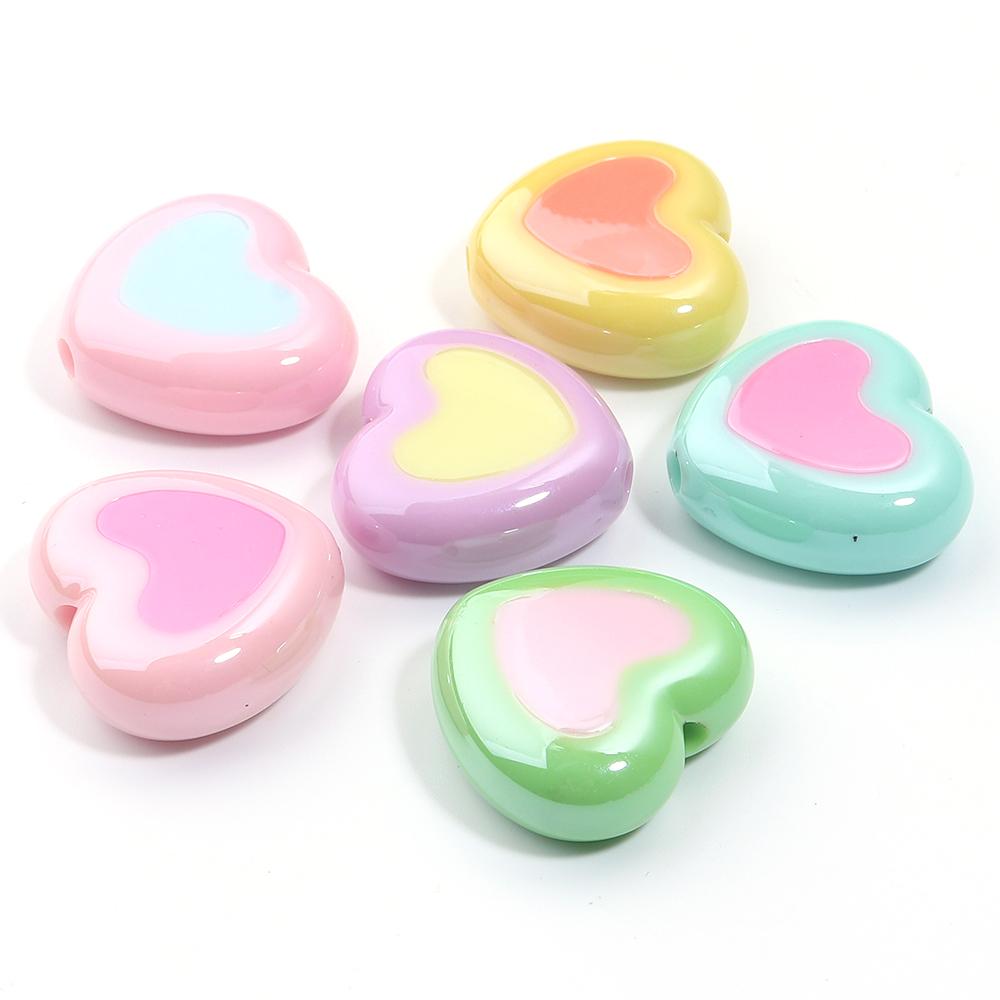 5pcs/lot Colorful Heart Acrylic Beads Big Hole Loose Spacer Beads For DIY Craft Bracelet Phone Chains Jewelry Making Accessories