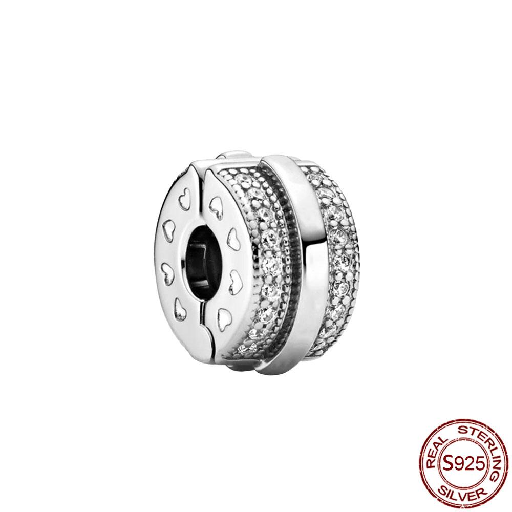 Зажим 925 пробы стерлингового серебра CZ pave Pattern звезда сердце циркон зажим шармы бусины фиксатор подходит для браслета серебро 925 ювелирные изделия Популярный