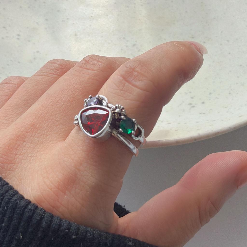 925 Sterling Silver Rings for Women Couple Minimalist Handmade Simple Retro Red Stone Ring Fine Jewelry Gift Prevent Allergy