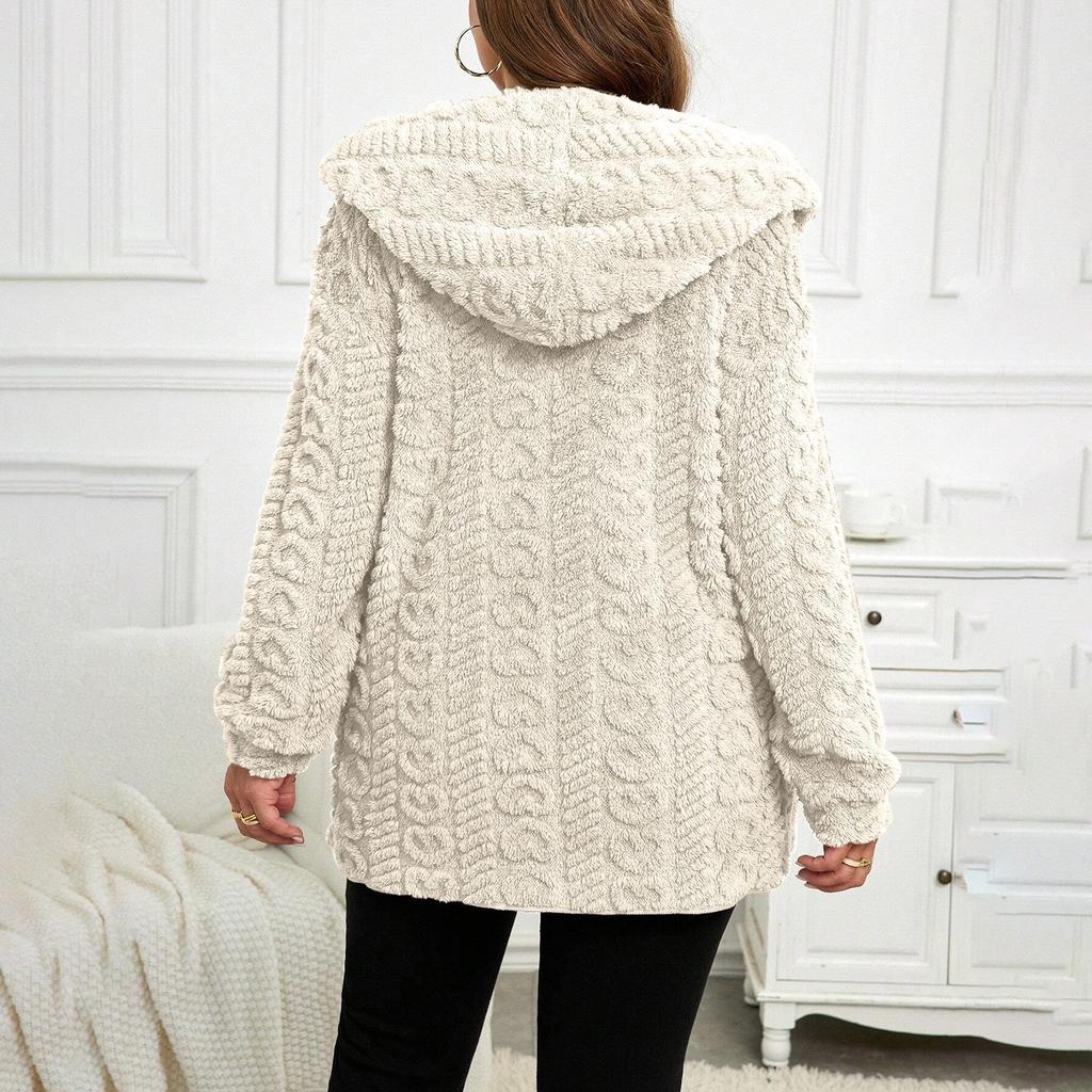 Women's Winter Clothing Women Hooded Cardigan Fuzzy Jacket Winter Open Front Fleece Coat Outwear