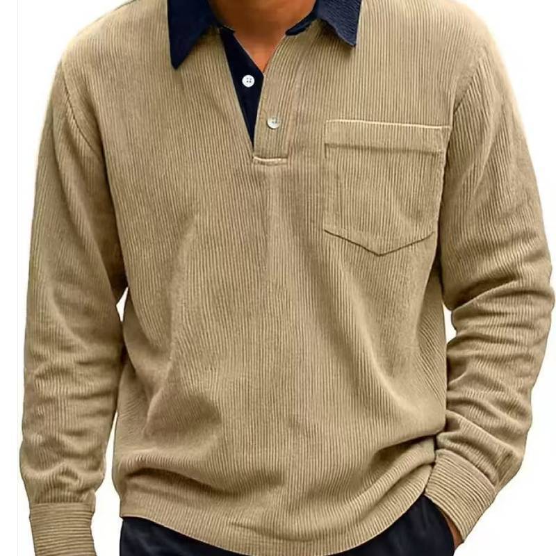 Vintage Corduroy Long Sleeve Shirt With Button Collar For Casual Mens Fashion