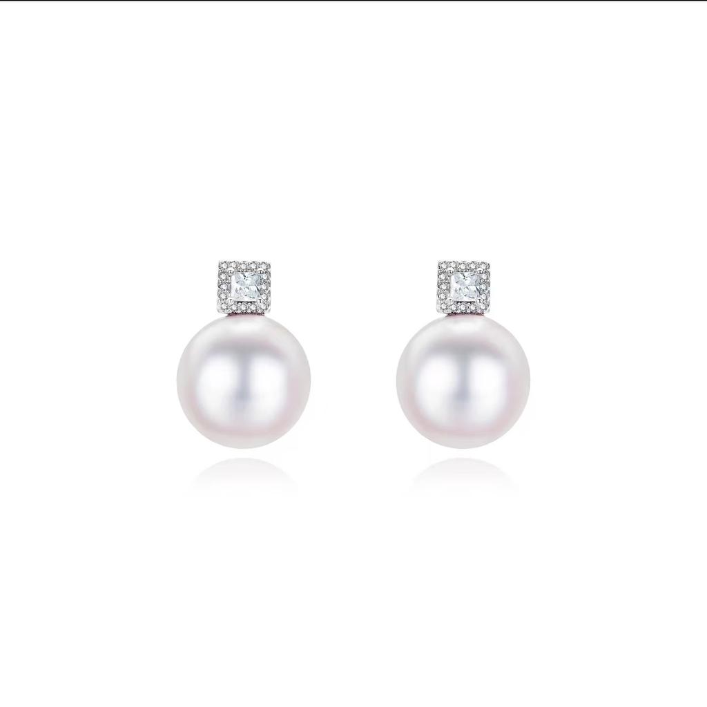 Серьги-гвоздики French Light Luxury Super Flash Zircon Pearl Light Bulb Серьги Simple Temperament Серьги Fashion Temperament Commuter Маленькие серьги-гвоздики