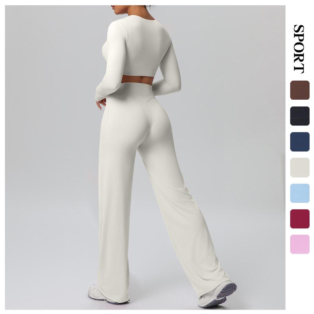 Спортивный костюм Cross-New Tight: Топ с чашечками и широкие брюки с высокой талией для бега, фитнеса и йоги