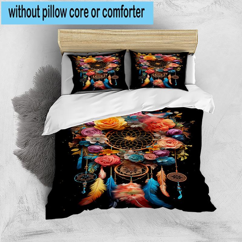 Dreamcatcher Fantasy Flowers 3pcs Bedding,Including 1pc Duvet Cover And 2pcs Pillowcases Perfect for Christmas,Ideal for Bedroom, Dormitory