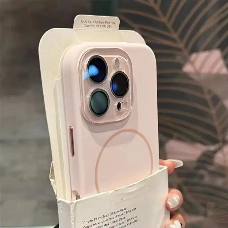 Жидкий силикон для Magsafe Защитный чехол для стеклянных линз для iPhone 17 16 14 13 11 12 15 Pro Max Plus Магнитная беспроводная зарядка Чехол