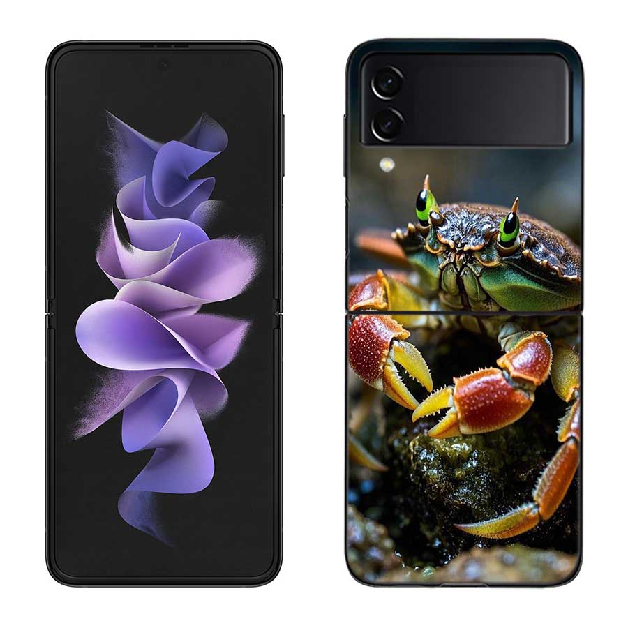 Unique Animal Crab Phone Case For Samsung Z Flip 7 6 5G Galaxy Z Flip 5 4 3 Black Hard Cell Cover Luxury PC Shell Coque