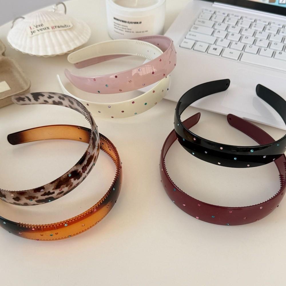 Leopard Print Acrylic Rhinestone Headbands Colorful Hair Accessories Luxury Wide Hair Hoops  Daily