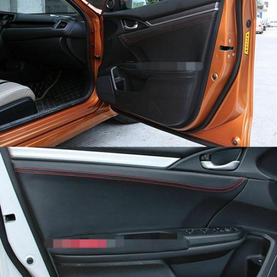 4x Черная кожа с красной строчкой Накладка на дверную панель автомобиля Для Honda Civic 16-21