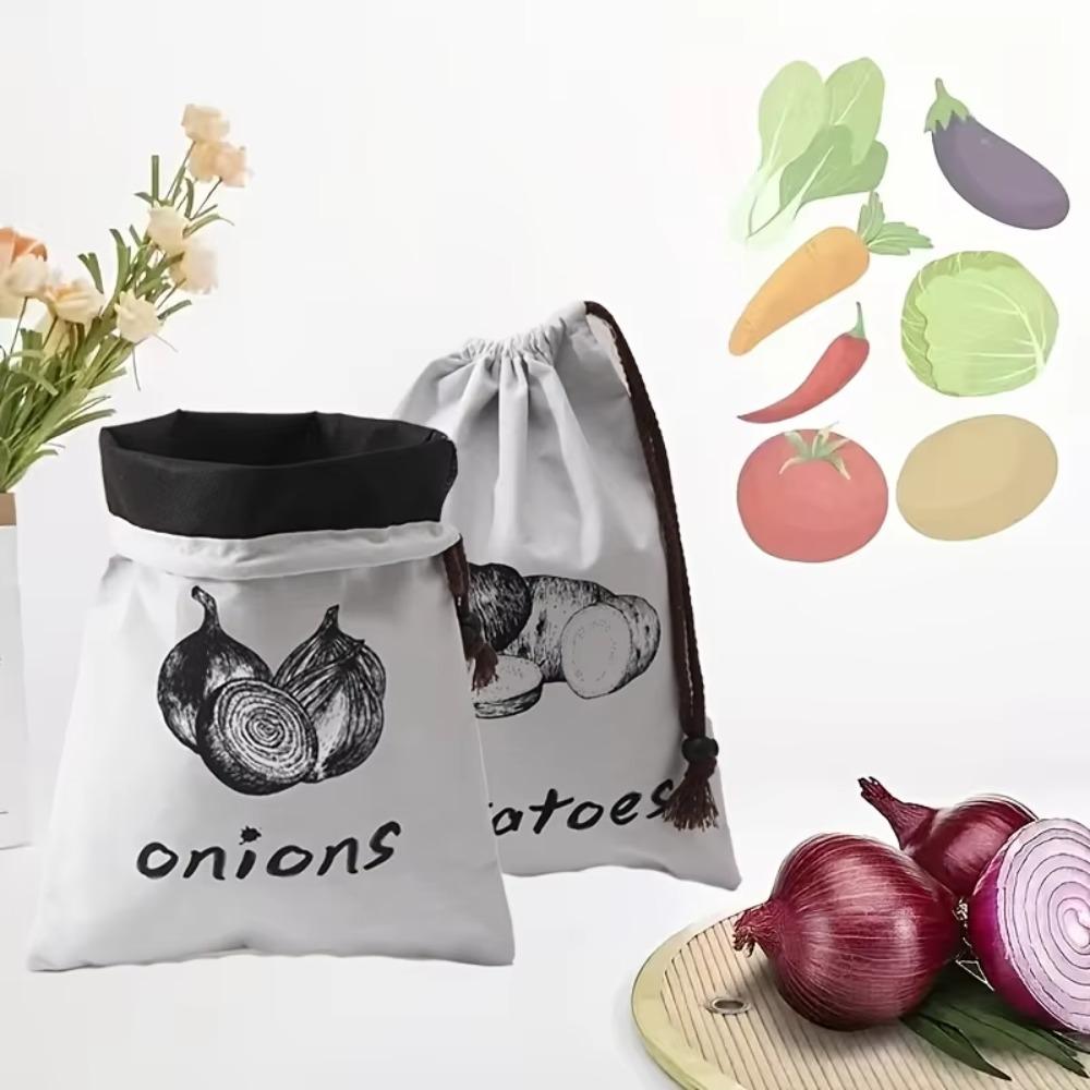 Canvas Vegetable Storage Bag Drawstring Design Vegetable Storage Pouch  Fruit
