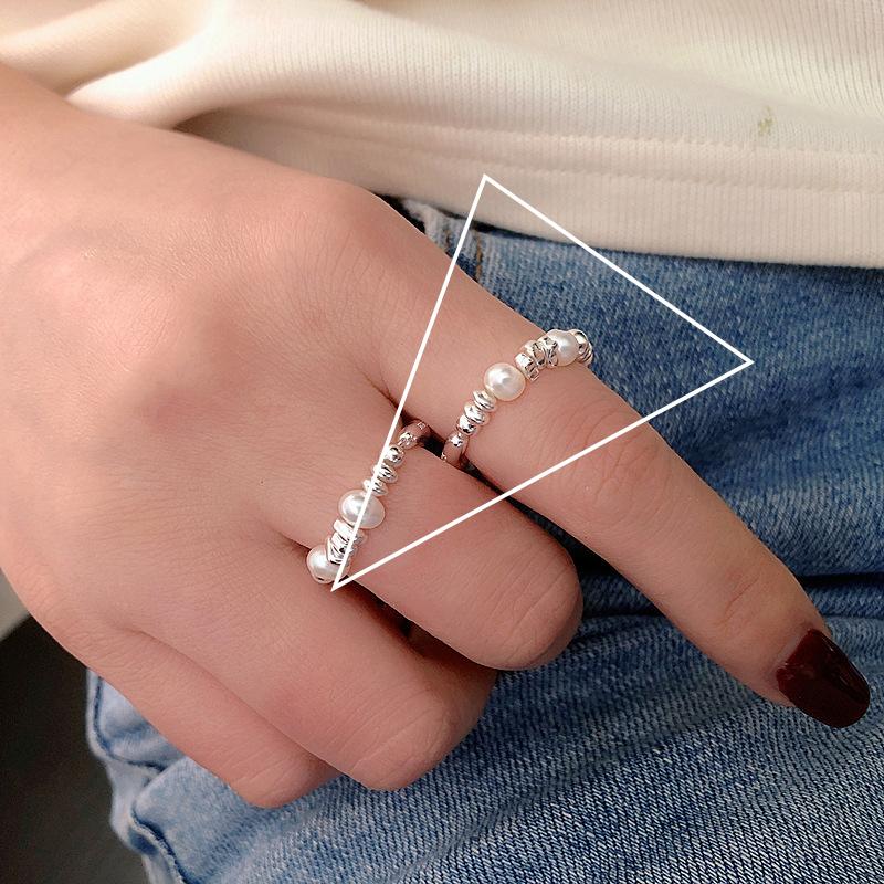 VENTFILLE 925 Sterling Silver Geometry Pearl Irregular Rings For Women Korean Sweet Temperament Jewelry Girls Gift Dropshipping