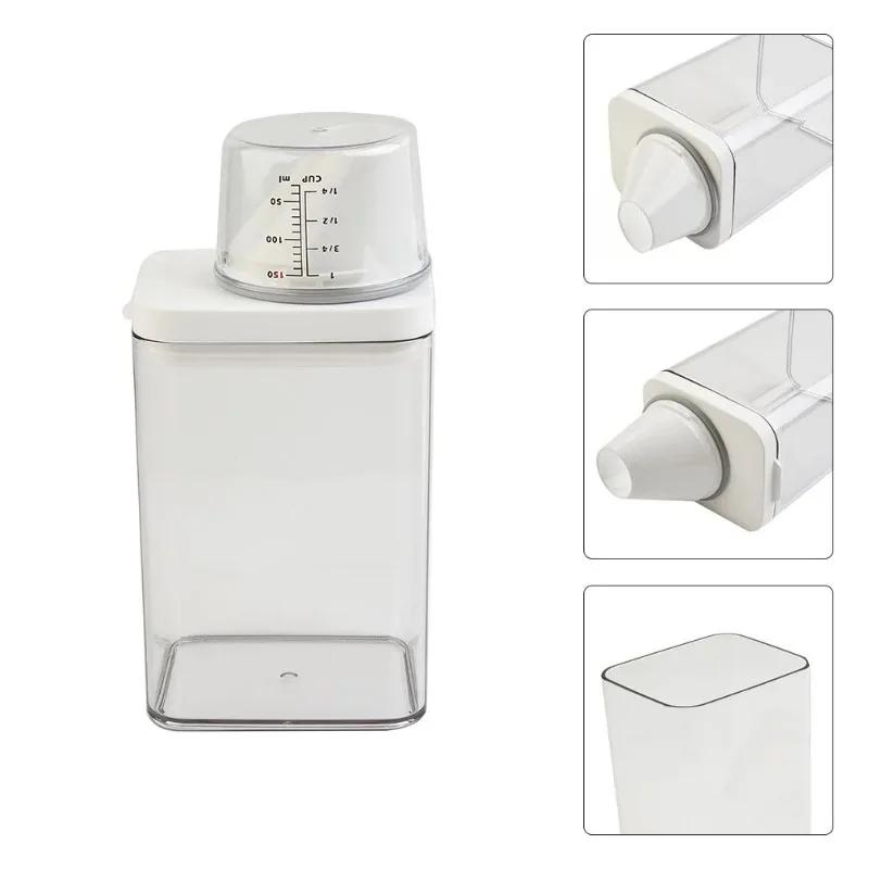 1pc Plastic Laundry Washing Up Powder Container Soap Detergents Storage Box Lid Transparent White Laundry Detergent Dispenser