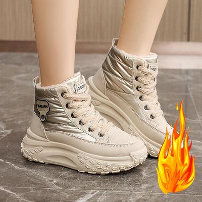 Женские повседневные кроссовки Женская зимняя мода Новые теплые на толстой подошве Увеличивающие рост Хлопковые туфли на шнуровке Толстая подошва Нескользящие спортивные туфли