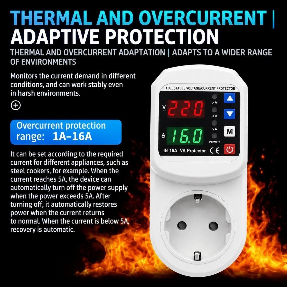 Adjustable Current Protector Socket 16A Surge Protection Socket Voltage Protector Socket Home Use