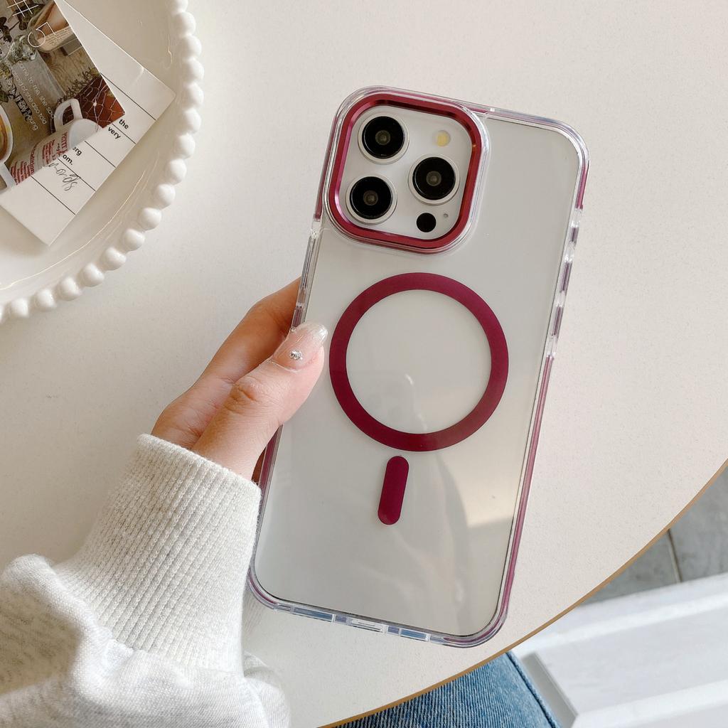 Anti Slip Colored Edge Airbag Anti Drop for IPhone 15 Magnetic Phone Case for Apple 14promax Metal Lens Ring