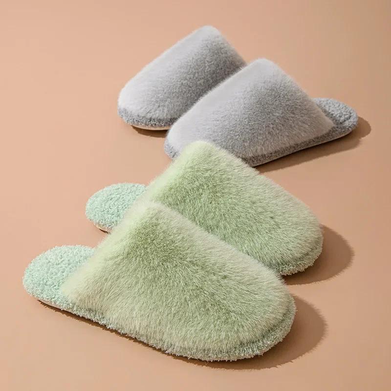 Fashion Women Slippers Autumn/winter Cotton Plush Flat Bottomed Shoes Comfort Warm Lightweight Home Cotton Slippers Chanclas Mujer