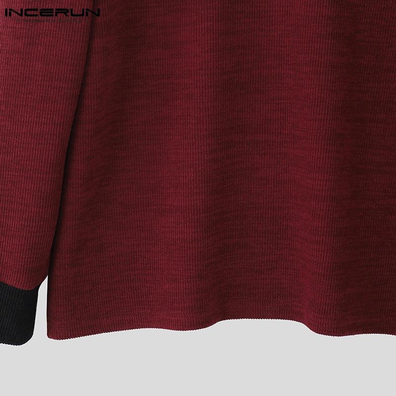 INCERUN Spring Autumn Men Long Sleeve Stitching Casual Loose Knitted Pullovers Tops