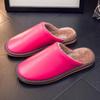 Нескользящие водонепроницаемые зимние кожаные тапочки для пар - теплая плюшевая обувь для дома