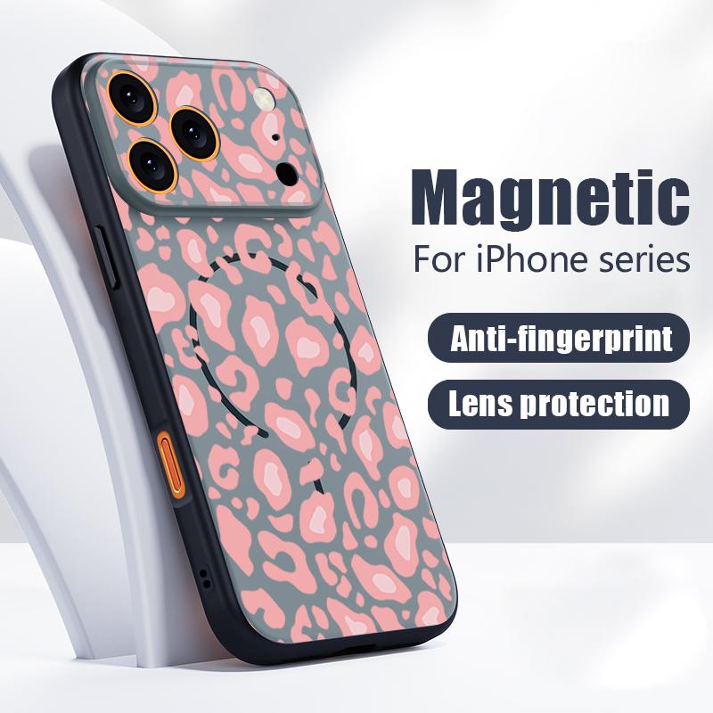 Чехол Для iPhone 17 Pro Max Серый Леопардовый Принт Магнитный Для Magsafe Гибридный Тонкий Матовый Чехол Для iPhone 16 15 14 13 Pro Max
