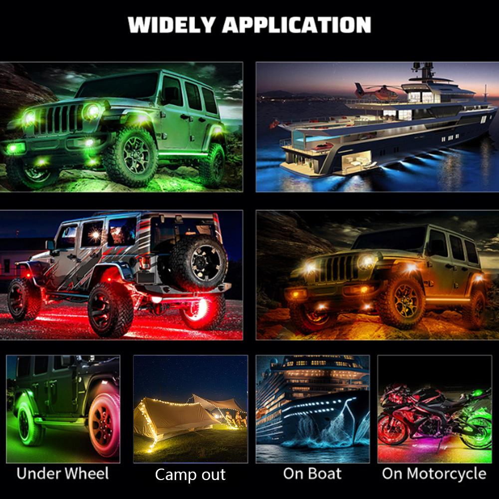 Rock Lights Remote APP Control RGB 3D Lens LED для внедорожника RZR SUV ATV UTV Jeep Neon Underbody Undergolw Car Chassis Light