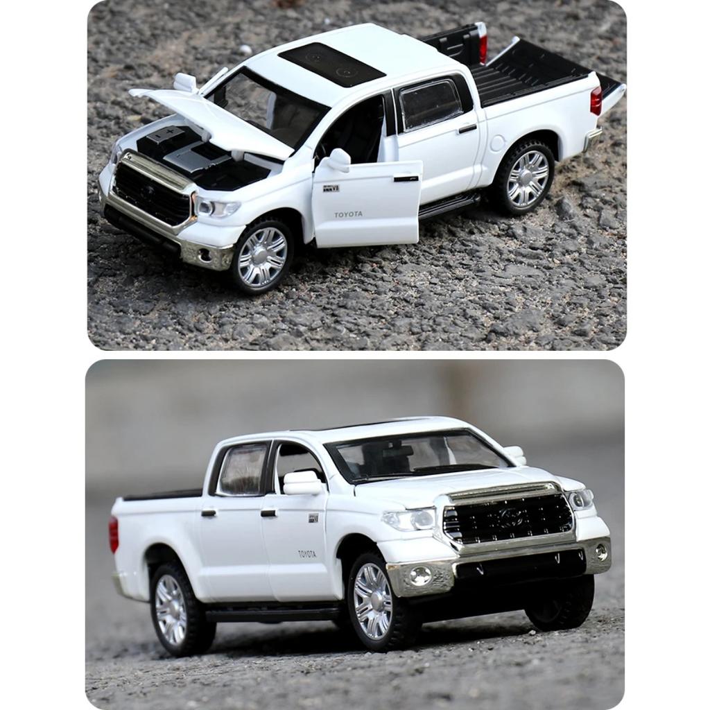1/32 TOYOTA Tundra TRD Pickup Diecast Toy Модель игрушечного грузовика Миниатюрная откидная дверь Открывающаяся коллекция со звуком и светом Подарок для мальчика