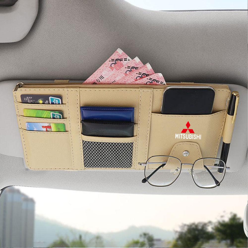 cxfnzt1 Car Sun Visor Organizer Glasses Clip Pocket Card Storage For Mitsubishi Ralliart Lancer Outlander ASX Competition Xpander Colt