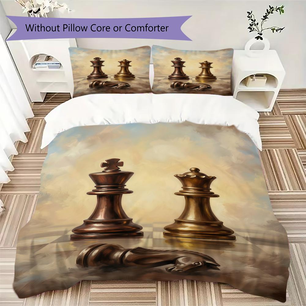 Chess piece Pattern Bedding uilt Set uilt Cover Pillowcase Home Decoration Birthday Gift (1 * duvet cover + 2 * pillowcase without core)