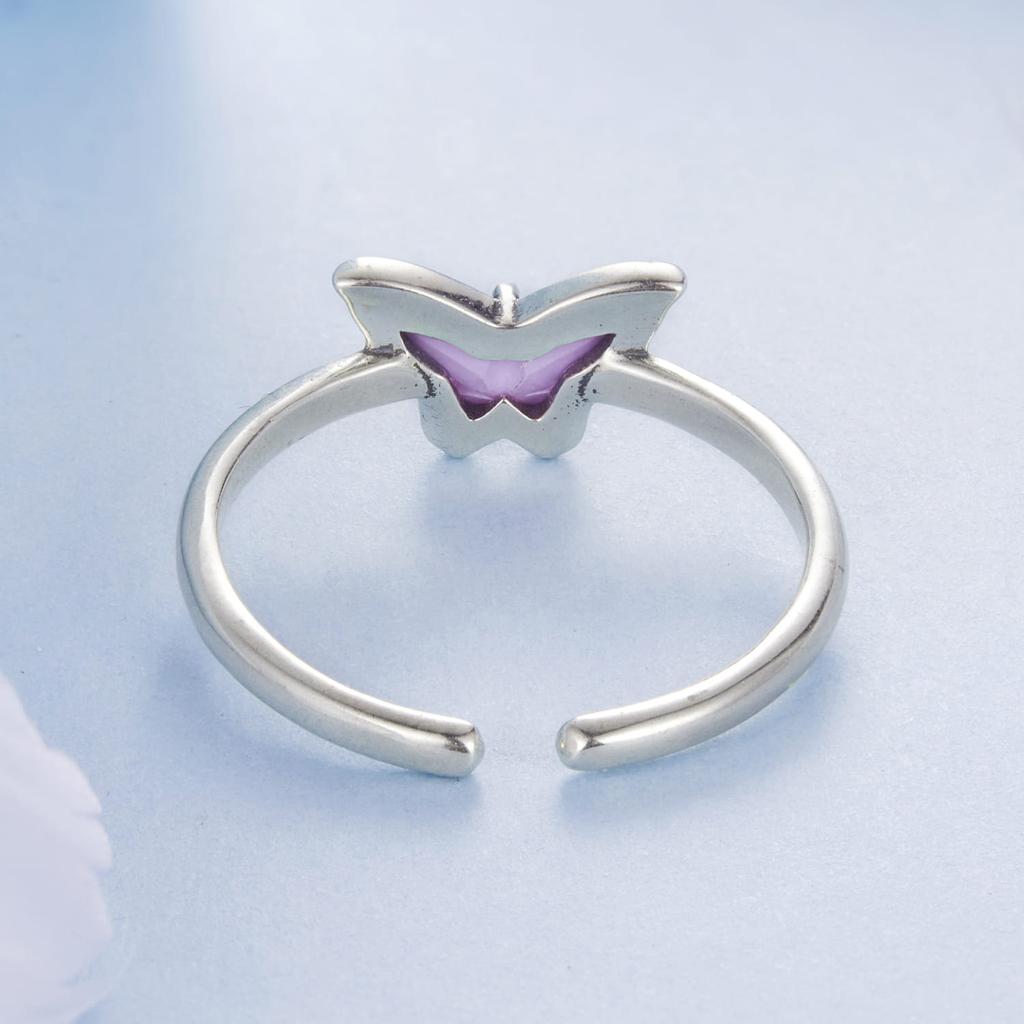 Silver adjustable ring with crystal butterfly, silver 925