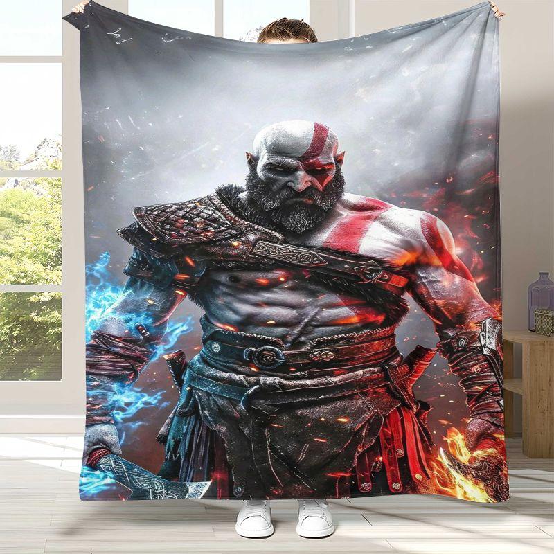 Классические игры God of War Плед из фланели с Кратосом, Ультрамягкий плюшевый плед для дома, спальни, кровати, дивана, офиса, кемпинга, пикника