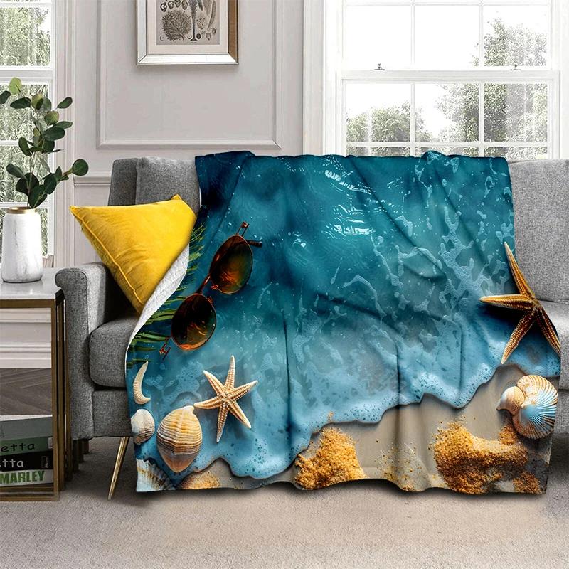 3D Морская Звезда Пляж Стиль 29 Ракушка Морская Звезда Песок Мультяшное Одеяло, Мягкое Пледовое Одеяло для Дома Спальни Кровати Дивана Пикника Офиса Покрытие