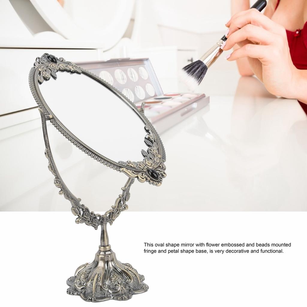 Зеркало для макияжа Европейское Металлическое Ретро Двустороннее Зеркало для Ванной Комнаты Спальни Туалетного Столика(Бронза Большая )