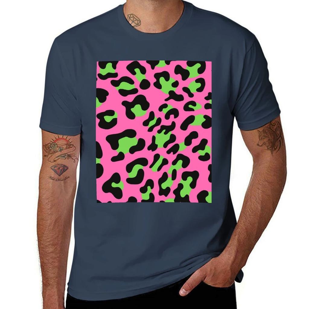 Pink and Green Leopard Print TShirt Breathable Gym Short Sleeve TShirt